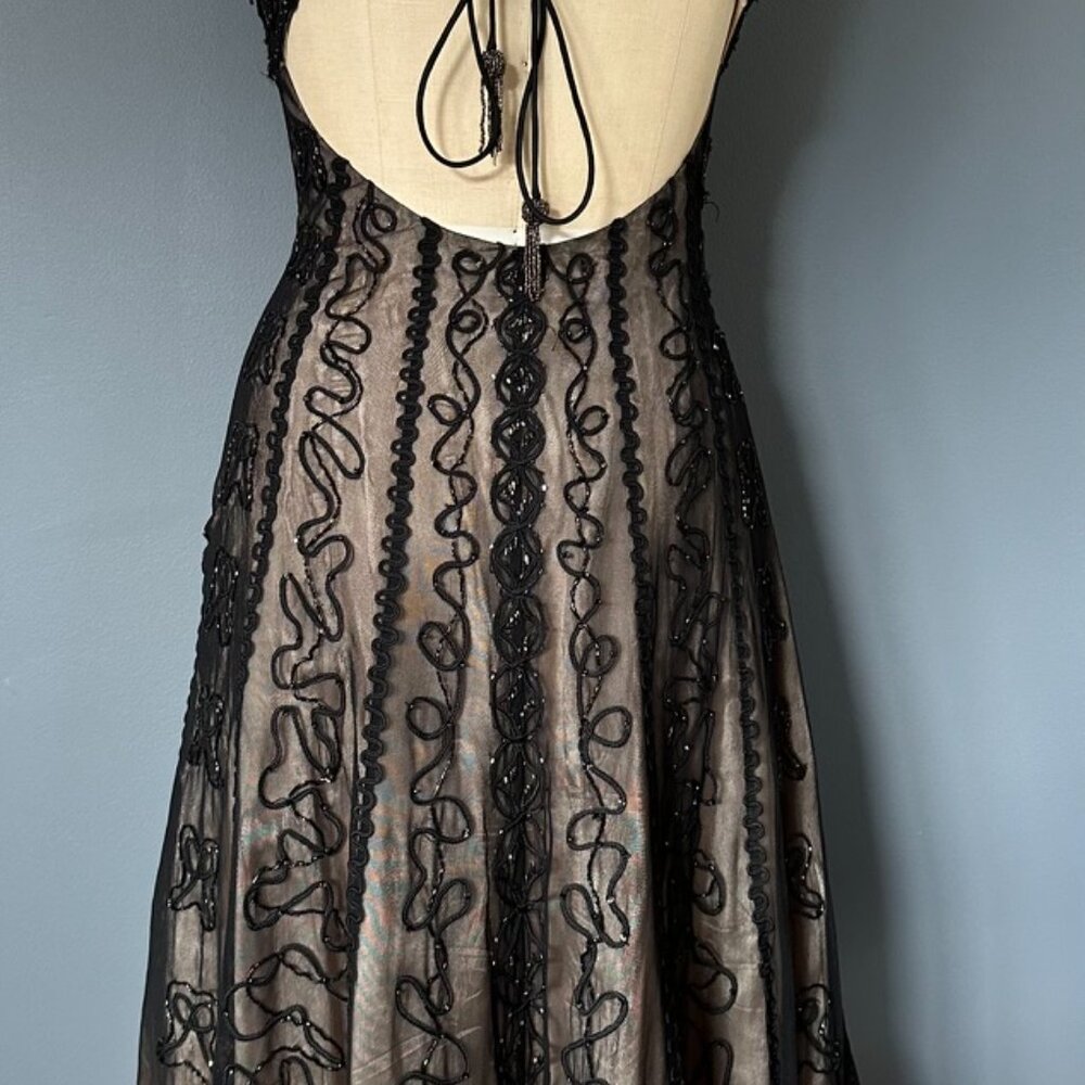 90s Vintage Niki Livas Black Lace Overlay Formal Dress Open Back - Picture 7 of 12